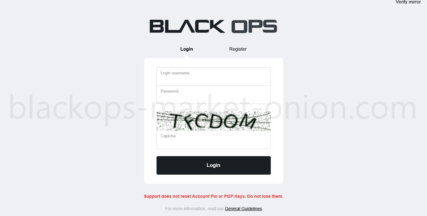BlackOps market login page